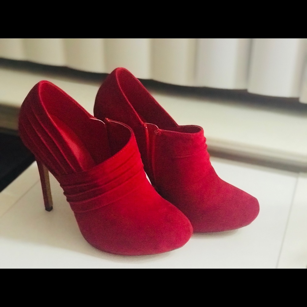 Red Booties. Also in black. 4.5 inch heels. New